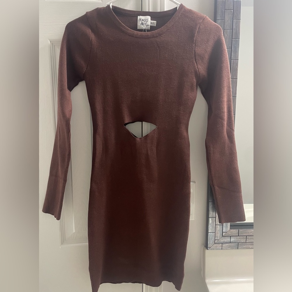 Princess Polly | Brown Cut-Out Sweater Dress | *NEW* Never Worn | Size M/L